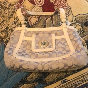 Cream and lavender colour genuine Coach handbag.